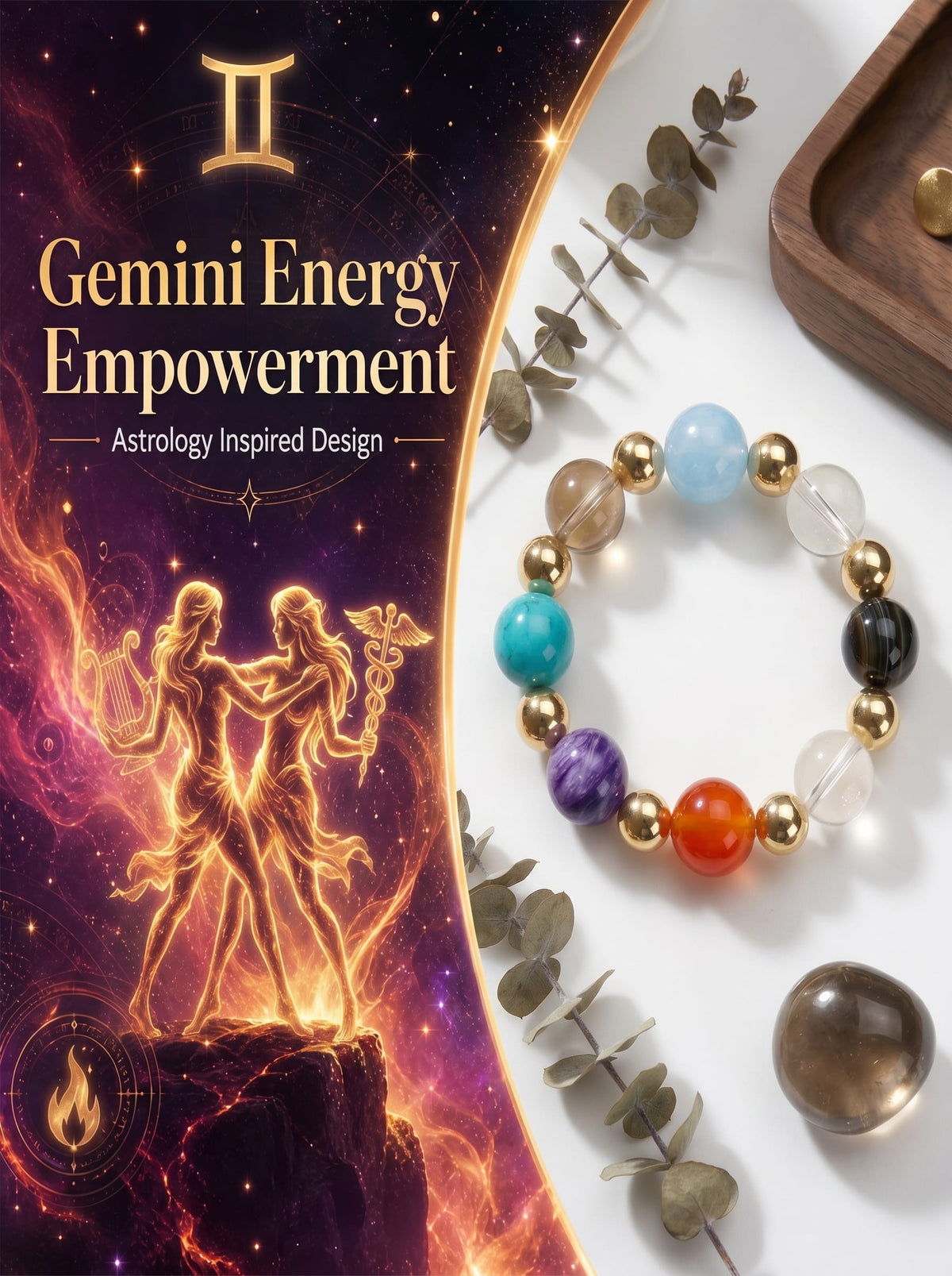 The Gemini Multi-Dimensional Manifestation Bracelet | Natural Green Phantom & Rutilated Quartz