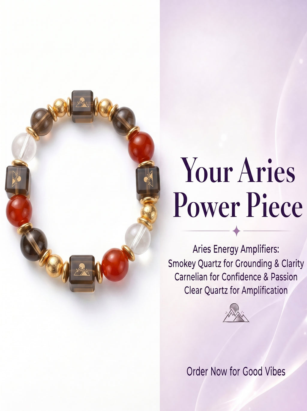 Aries Sovereign Protection Crystal Bracelet | Carnelian & Smoky Quartz Talisman