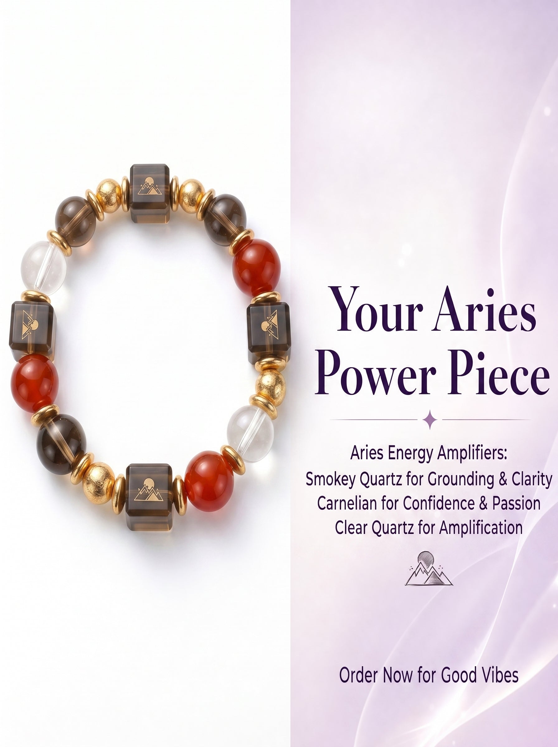 Aries Sovereign Protection Crystal Bracelet | Carnelian & Smoky Quartz Talisman