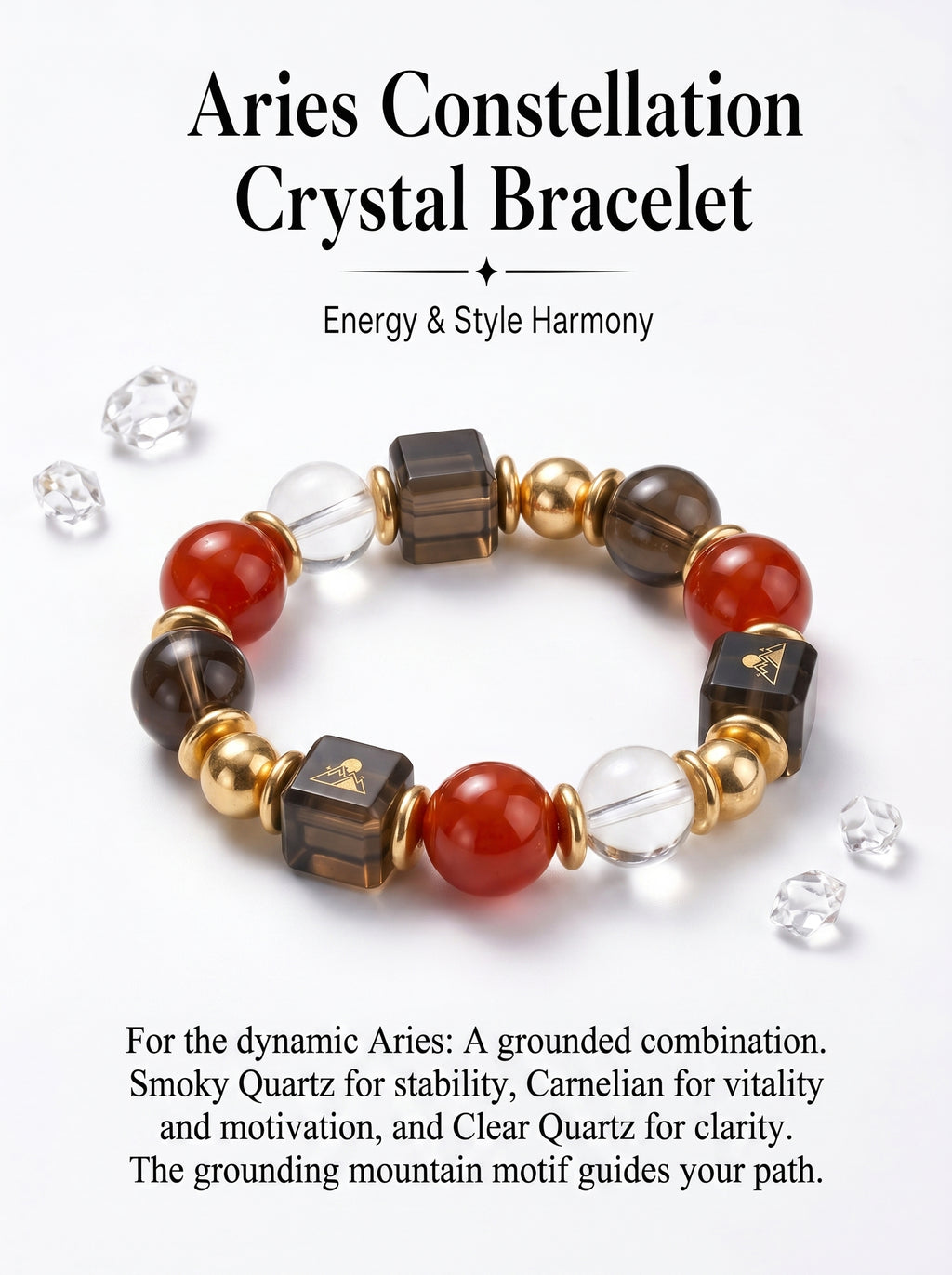 Aries Sovereign Protection Crystal Bracelet | Carnelian & Smoky Quartz Talisman