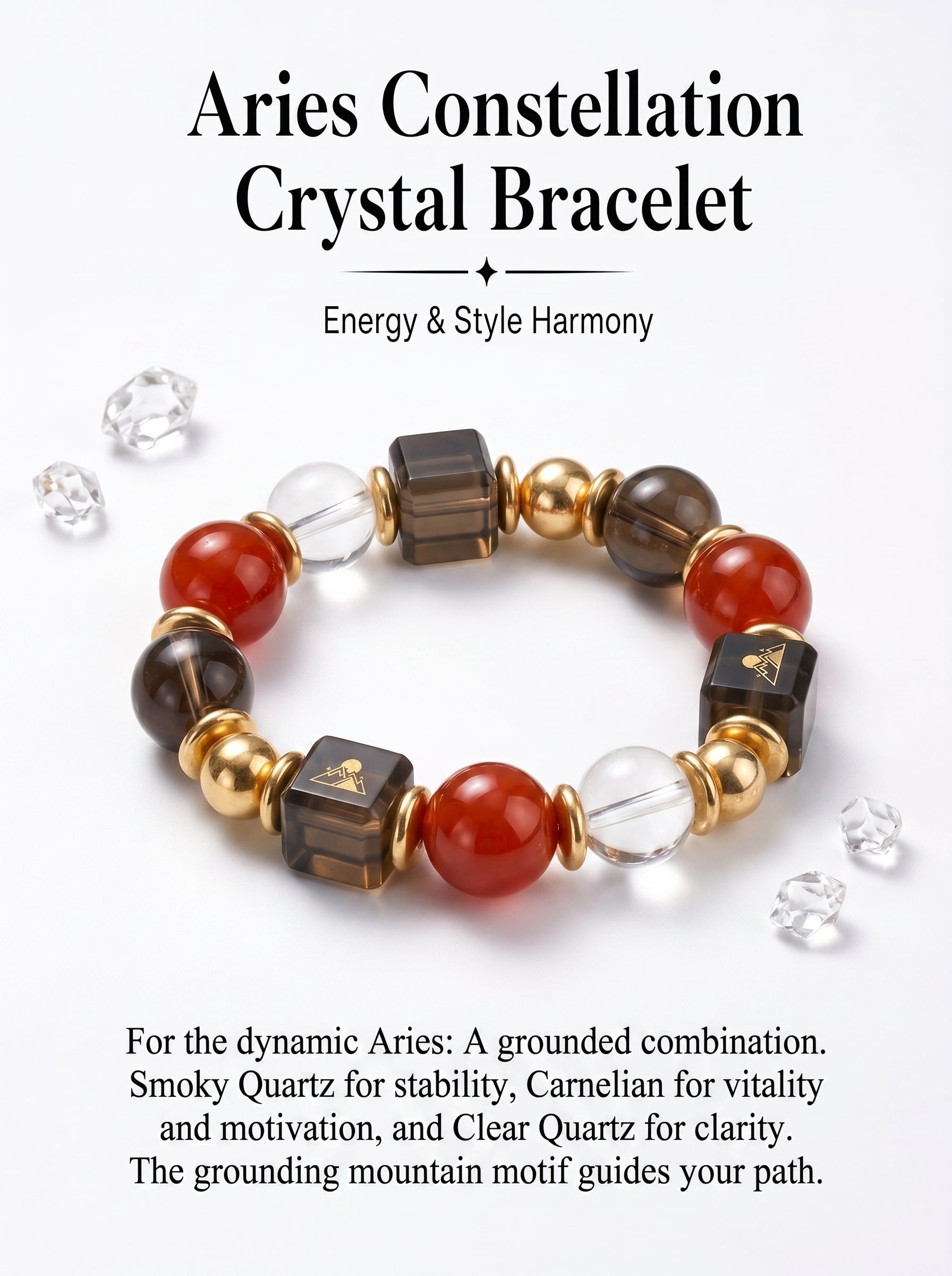Aries Sovereign Protection Crystal Bracelet | Carnelian & Smoky Quartz Talisman
