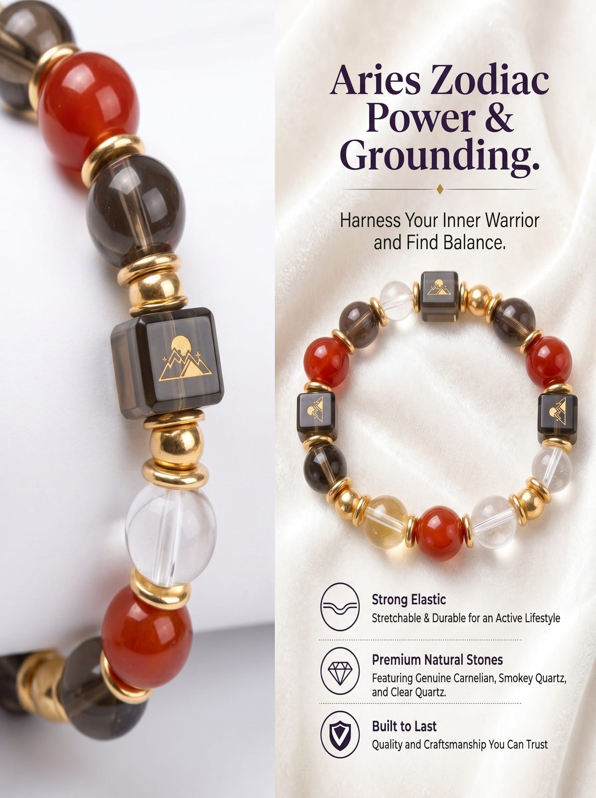 The Aries Sovereign Protection Bracelet | Carnelian & Smoky Quartz