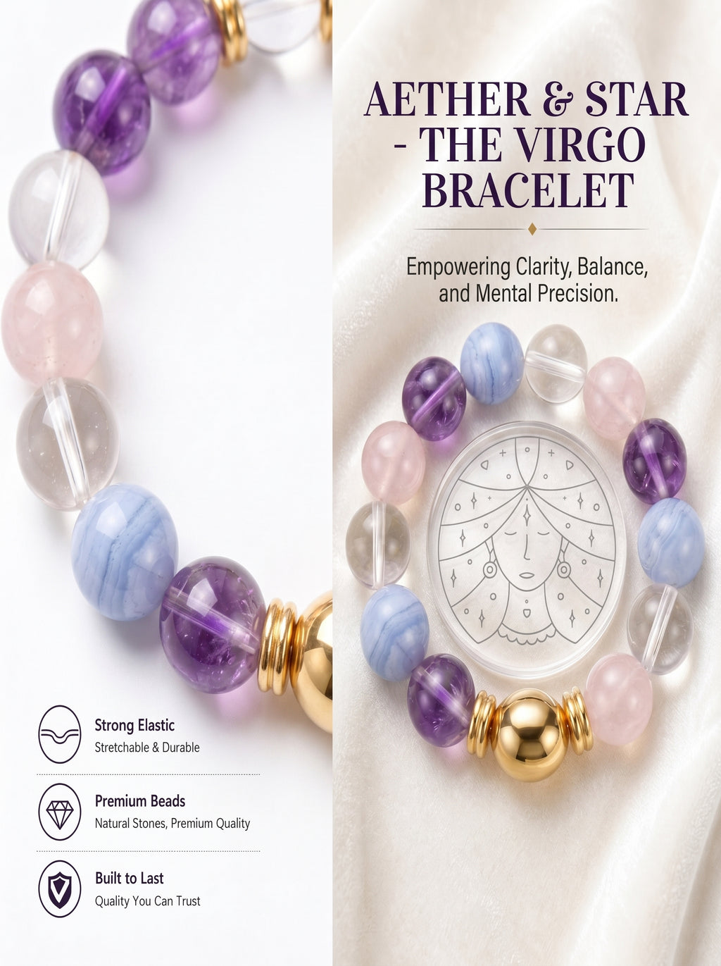 Virgo Sovereign Order Crystal Bracelet | Sodalite & Smoky Quartz Talisman