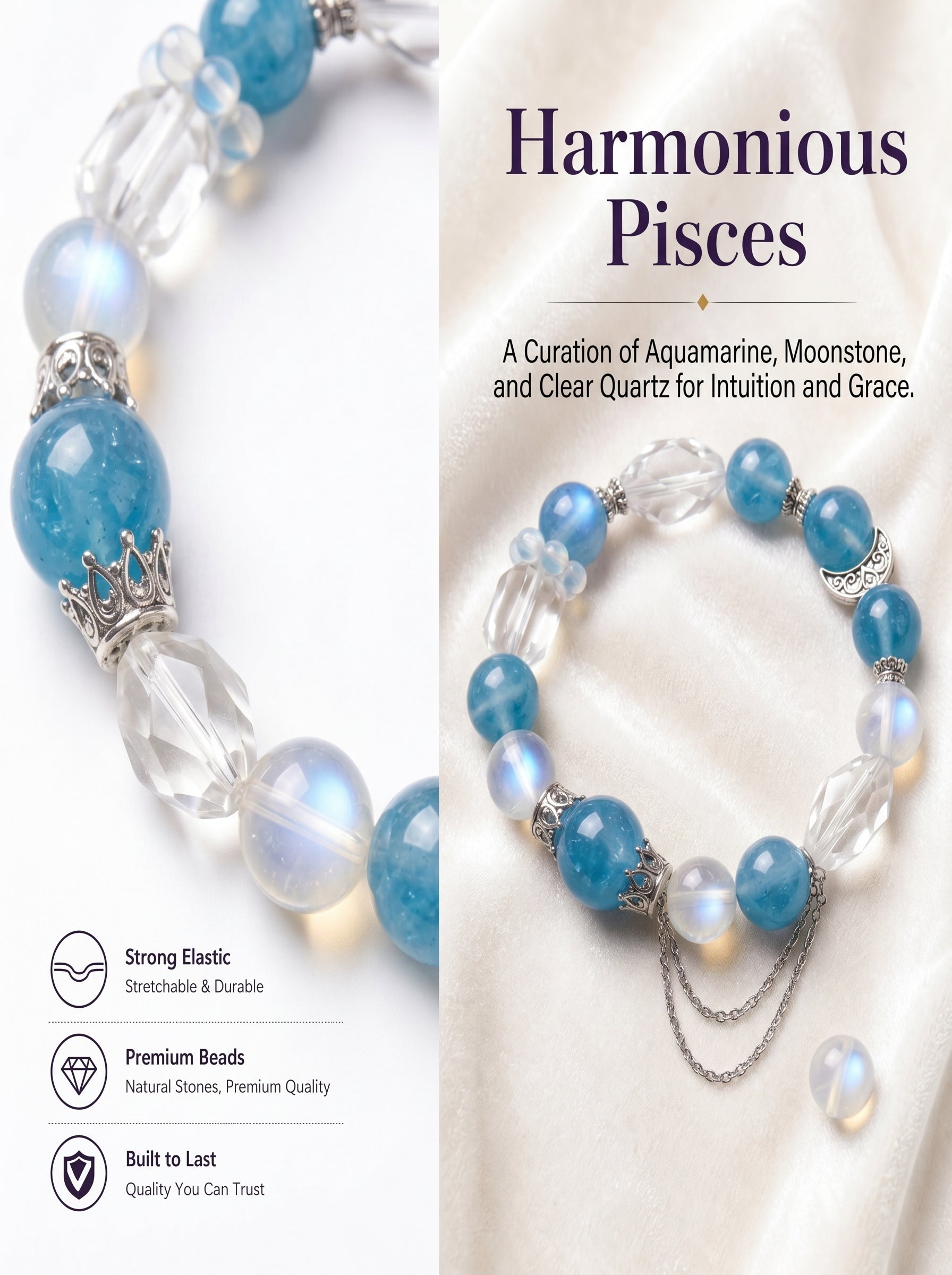 Pisces Sovereign Deep Sea Crystal Bracelet | Aquamarine & Amethyst Talisman
