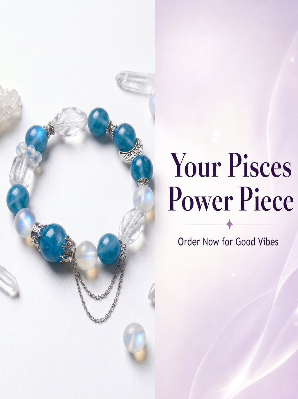 Pisces Sovereign Deep Sea Crystal Bracelet | Aquamarine & Amethyst Talisman