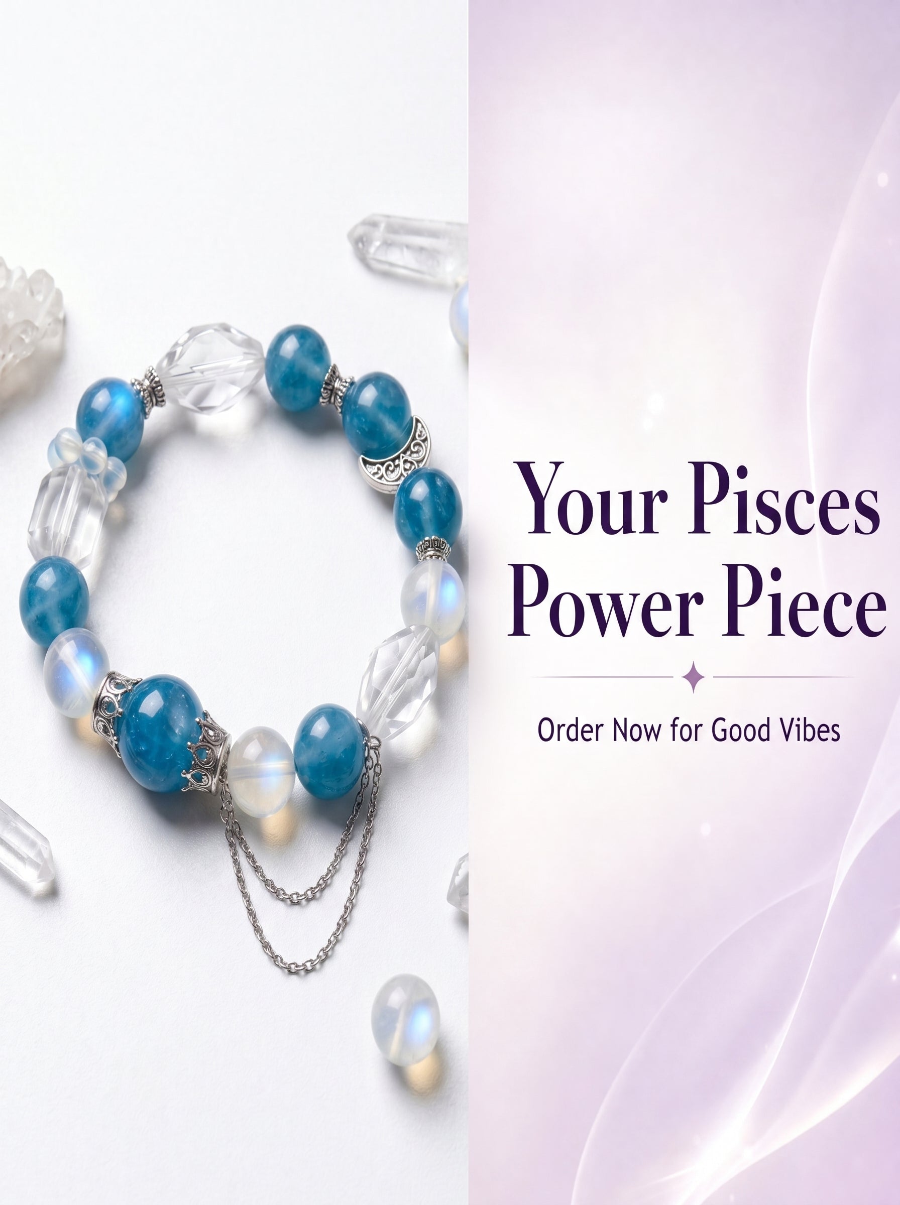 Pisces Sovereign Deep Sea Crystal Bracelet | Aquamarine & Amethyst Talisman