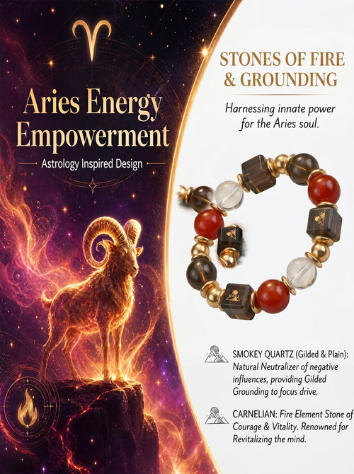 Aries Sovereign Protection Crystal Bracelet | Carnelian & Smoky Quartz Talisman