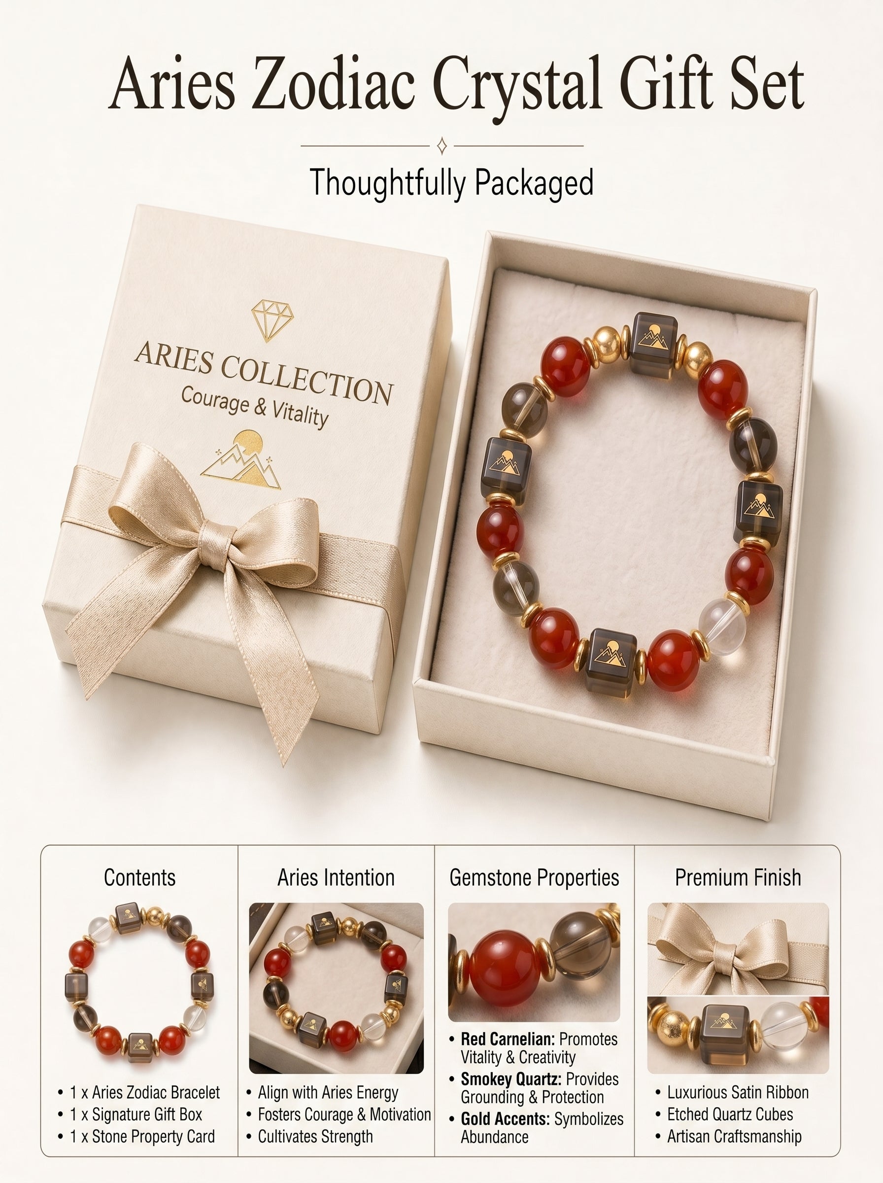 Aries Sovereign Protection Crystal Bracelet | Carnelian & Smoky Quartz Talisman