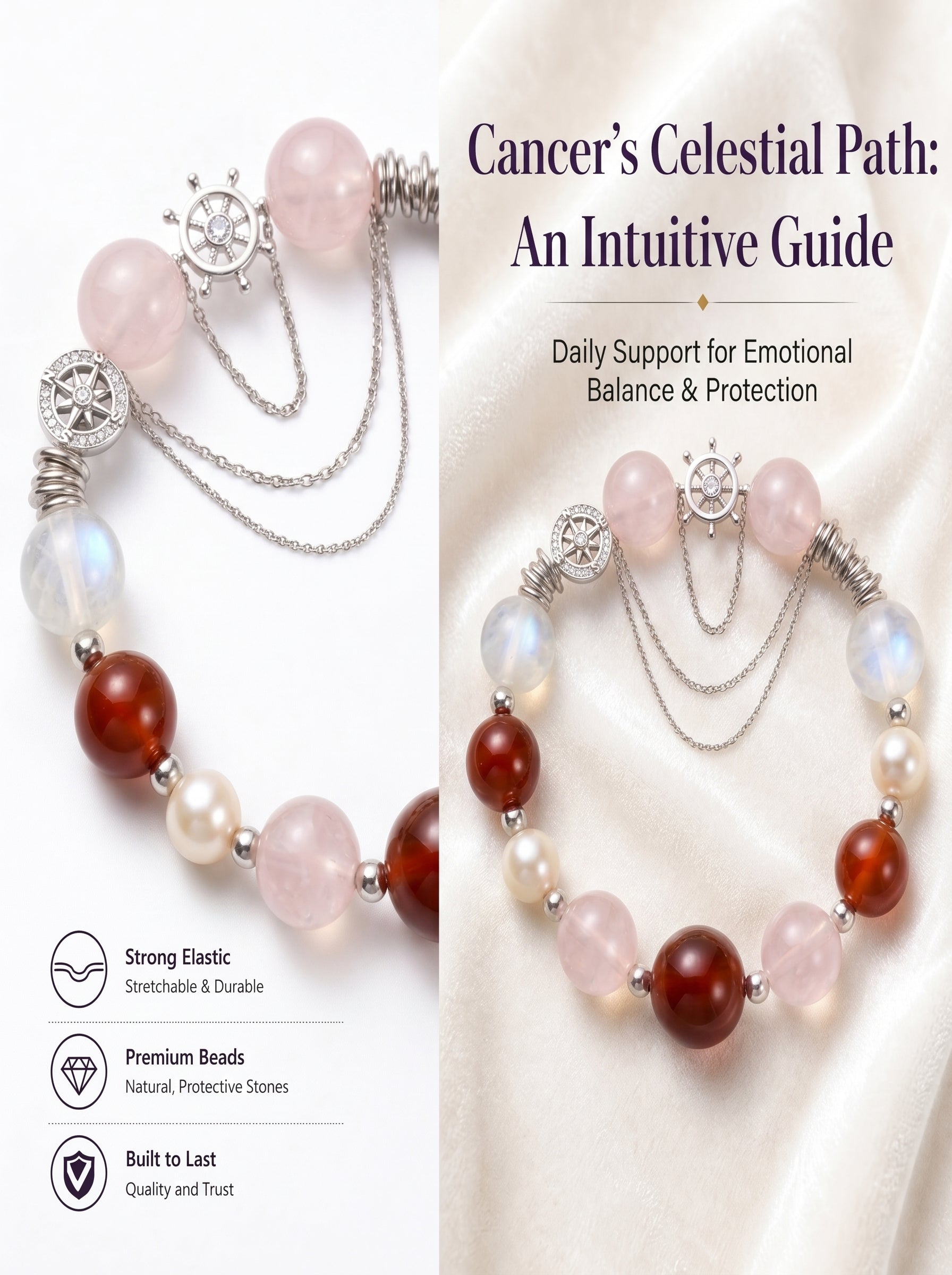 Cancer Imperial Evolution Crystal Bracelet | Amethyst & Rose Quartz Talisman