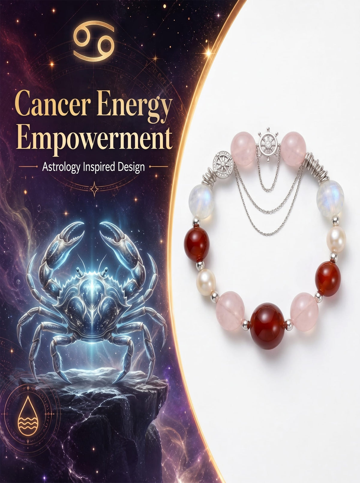 The Cancer Jade Pool Imperial Bracelet | Deep Amethyst & Rose Quartz Talisman