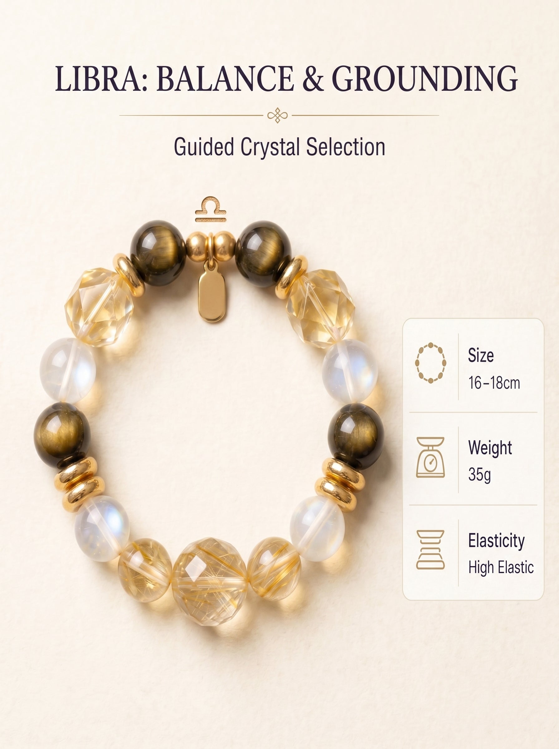 Libra Imperial Aesthetic Wealth Crystal Bracelet | Gold Rutilated & Madagascar Rose Quartz