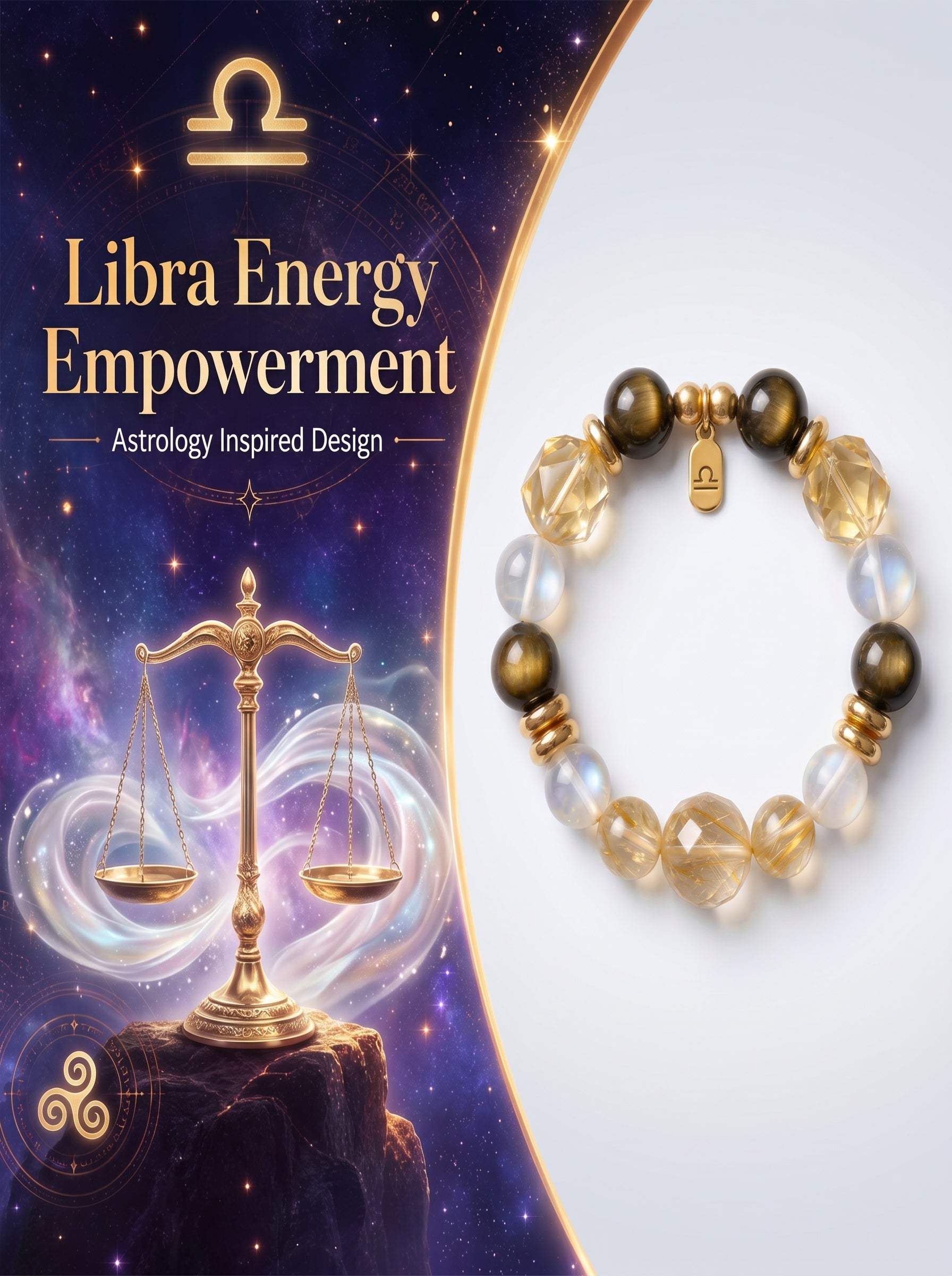 Libra Imperial Aesthetic Wealth Crystal Bracelet | Gold Rutilated & Madagascar Rose Quartz