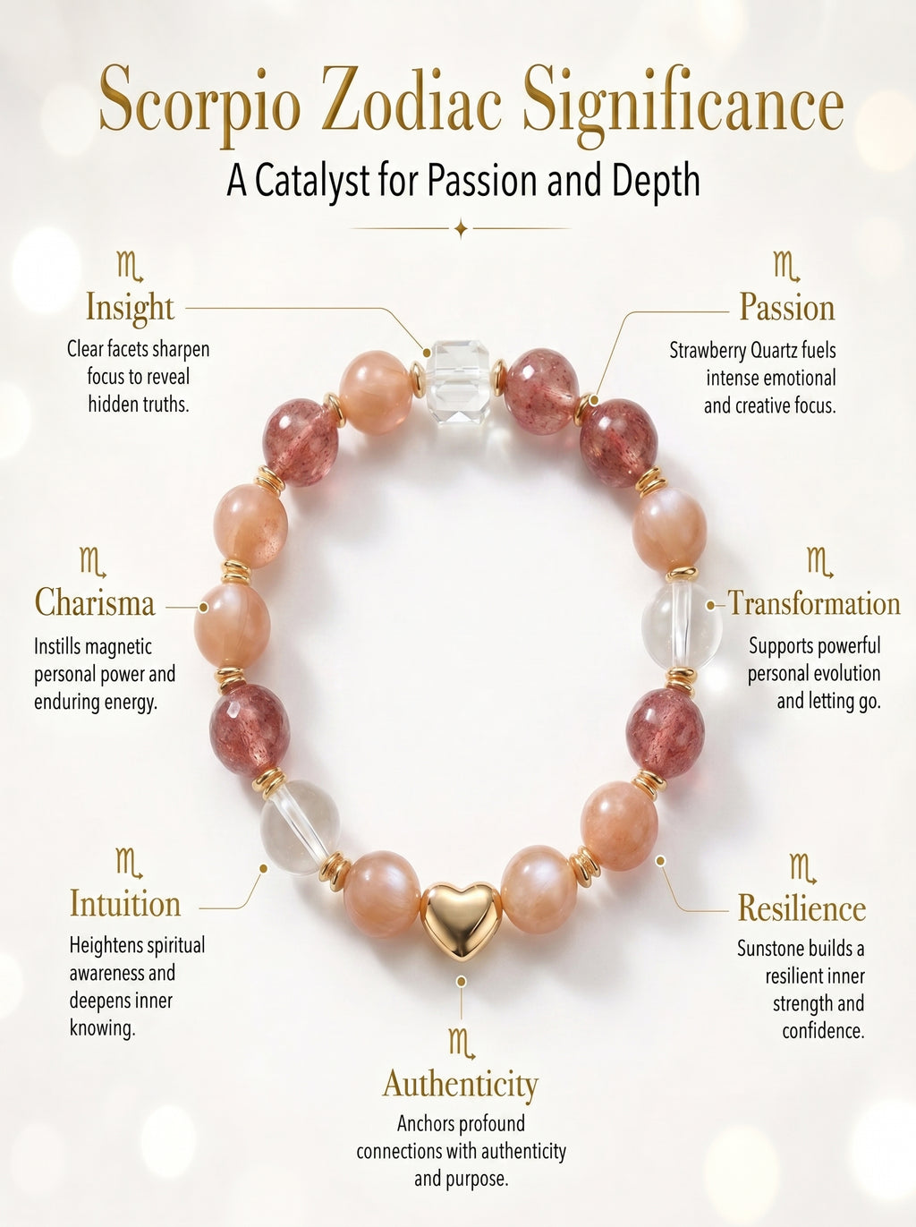Scorpio Imperial Phoenix Wealth Crystal Bracelet | Rutilated & Skeletal Quartz Talisman