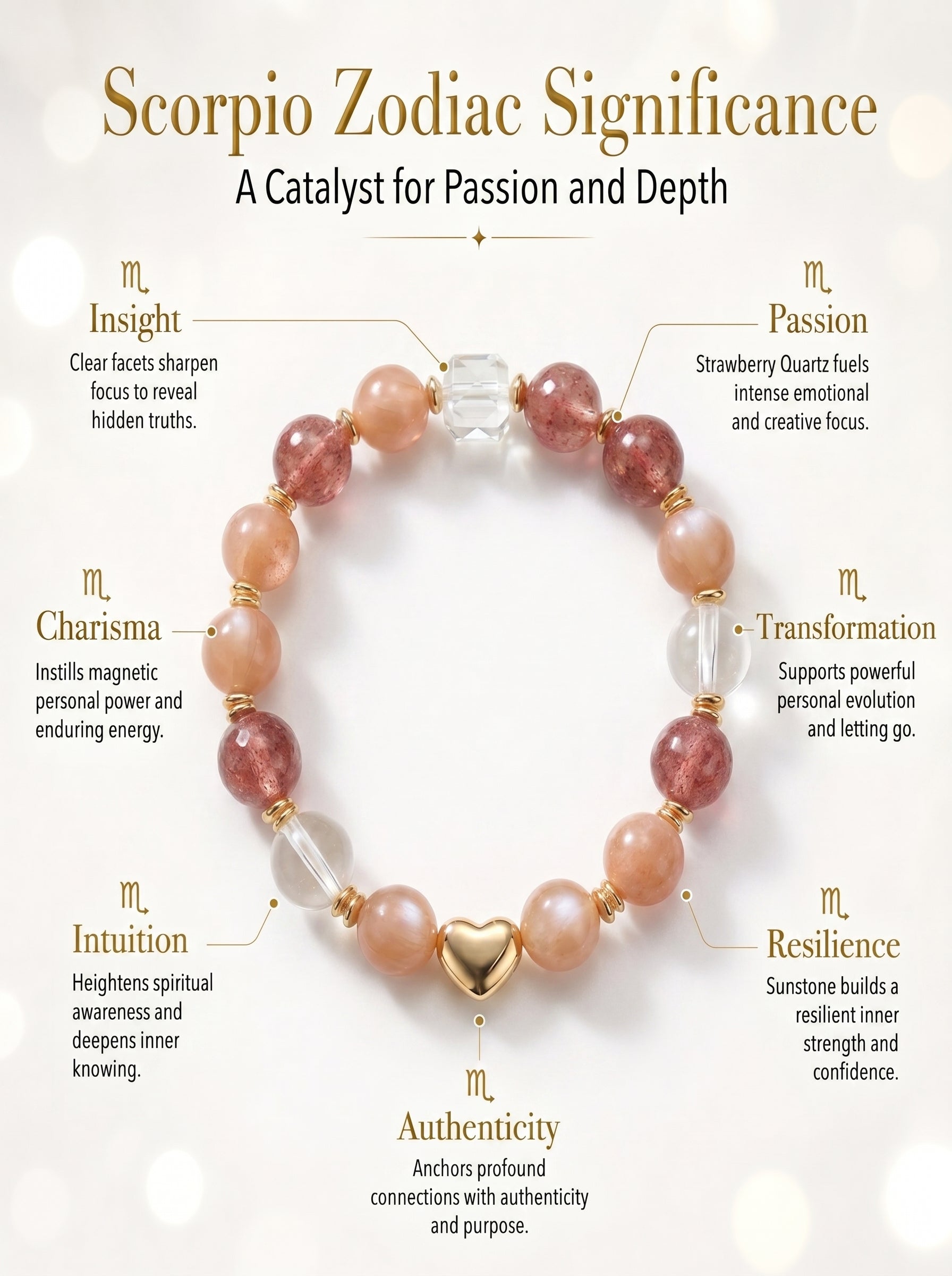 Scorpio Imperial Phoenix Wealth Crystal Bracelet | Rutilated & Skeletal Quartz Talisman