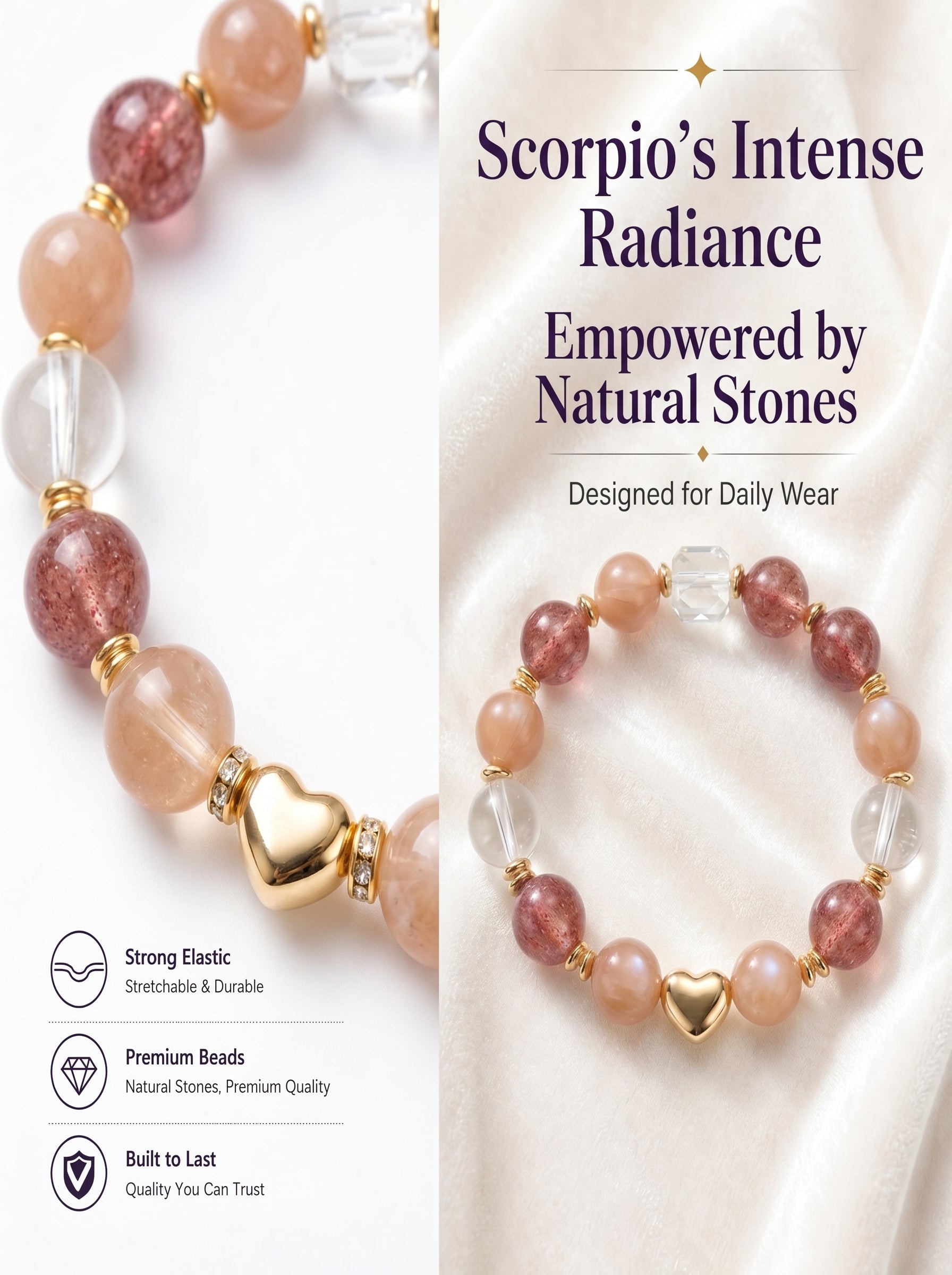 Scorpio Imperial Phoenix Wealth Crystal Bracelet | Rutilated & Skeletal Quartz Talisman