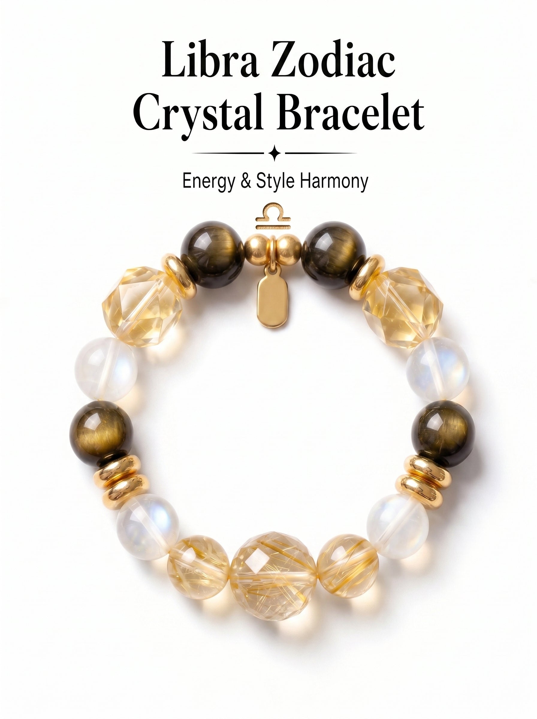 Libra Imperial Aesthetic Wealth Crystal Bracelet | Gold Rutilated & Madagascar Rose Quartz
