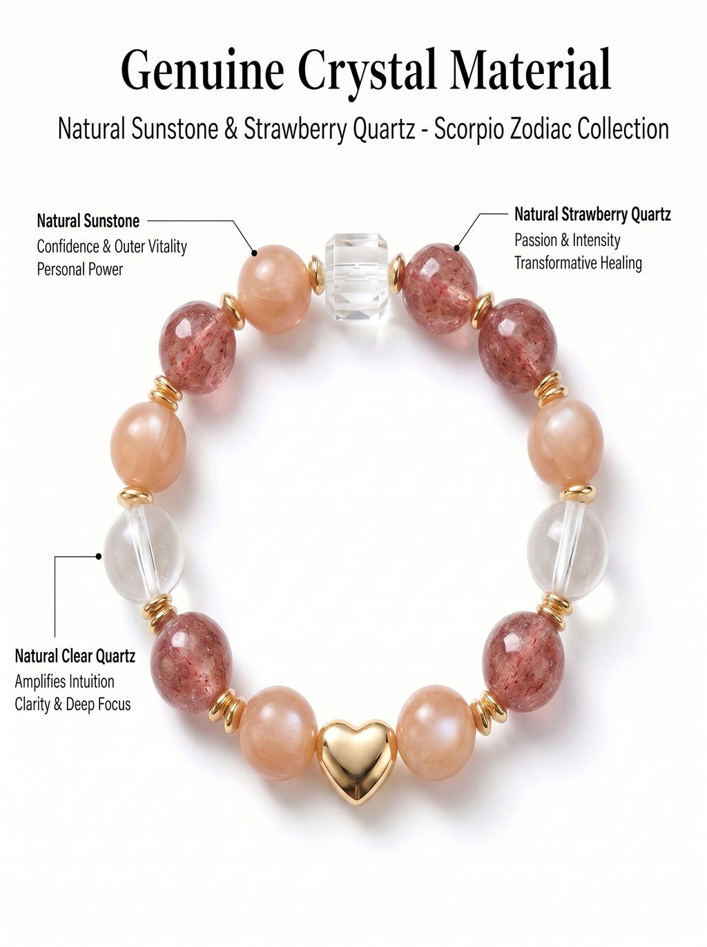 Scorpio Imperial Phoenix Wealth Crystal Bracelet | Rutilated & Skeletal Quartz Talisman