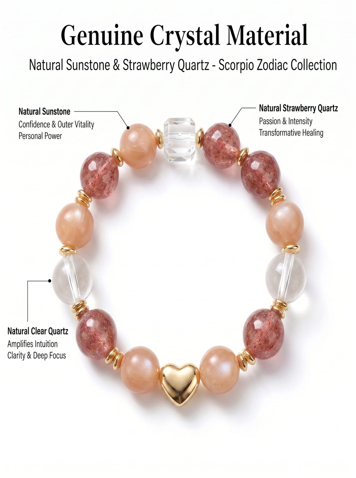 Natural Gold Rutilated, Skeletal & Clear Quartz Scorpio Wealth Bracelet
