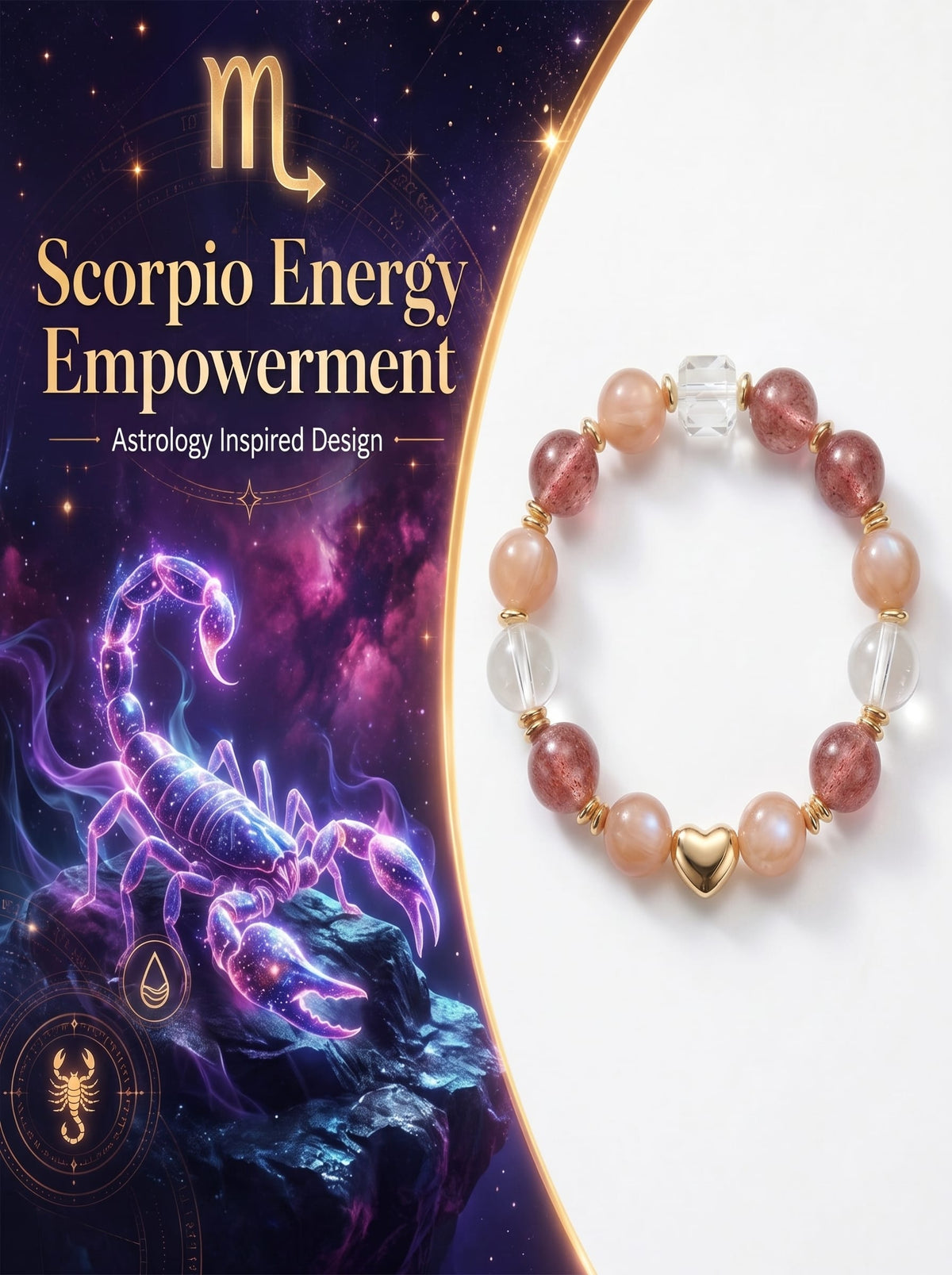 Natural Gold Rutilated, Skeletal & Clear Quartz Scorpio Wealth Bracelet
