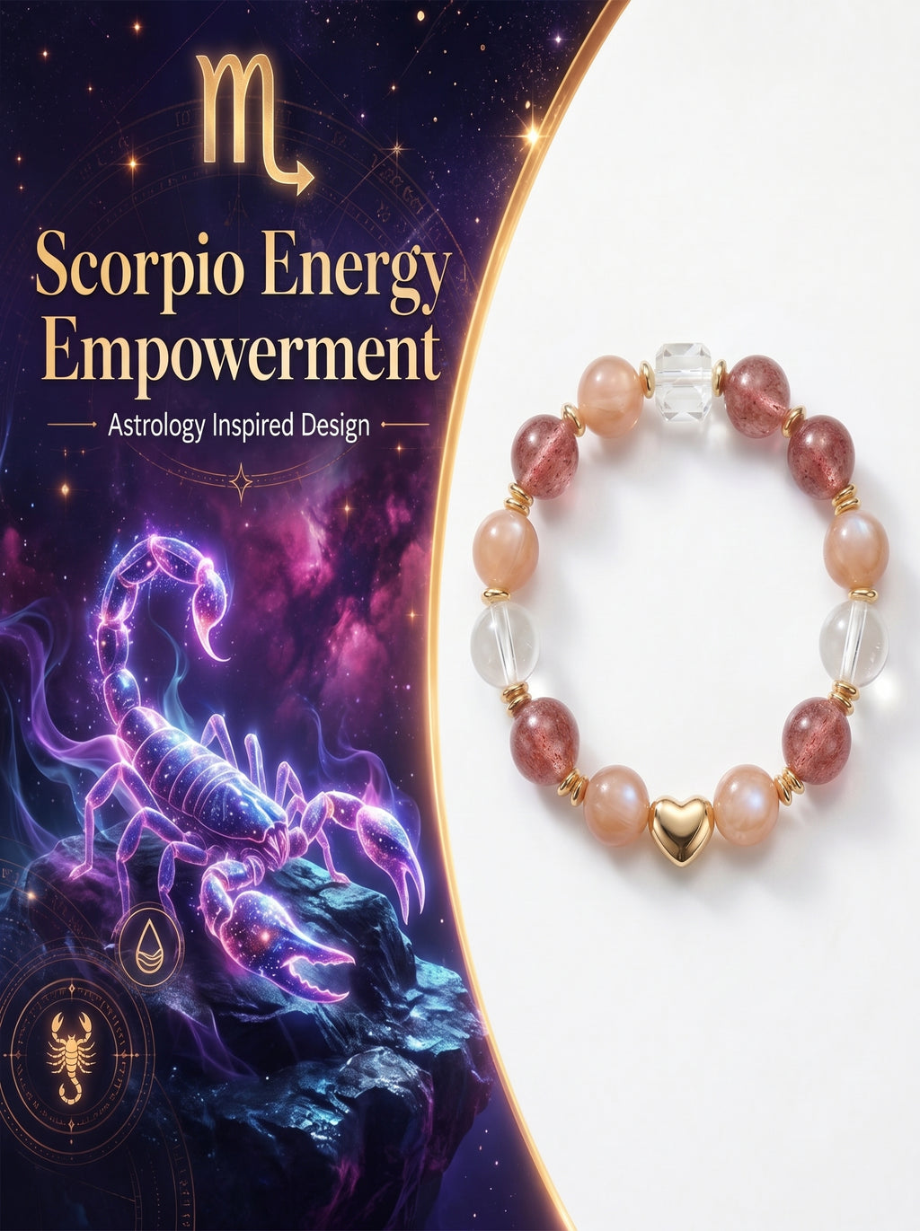 Scorpio Imperial Phoenix Wealth Crystal Bracelet | Rutilated & Skeletal Quartz Talisman