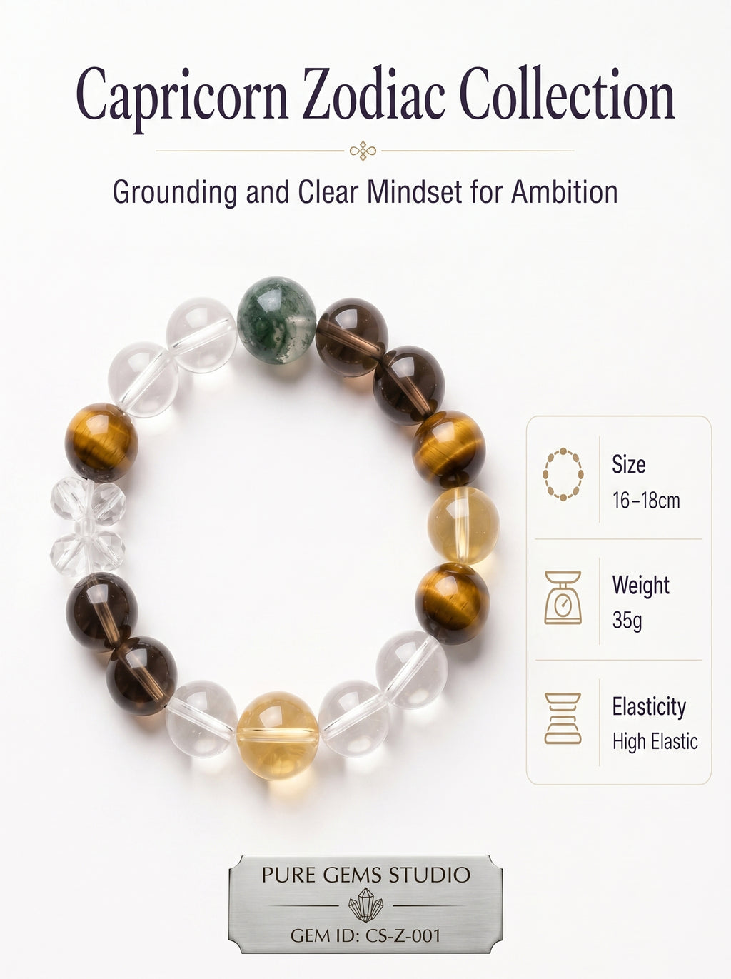 Capricorn Empire Manifestation Crystal Bracelet | Rutilated Quartz & Tiger's Eye Talisman
