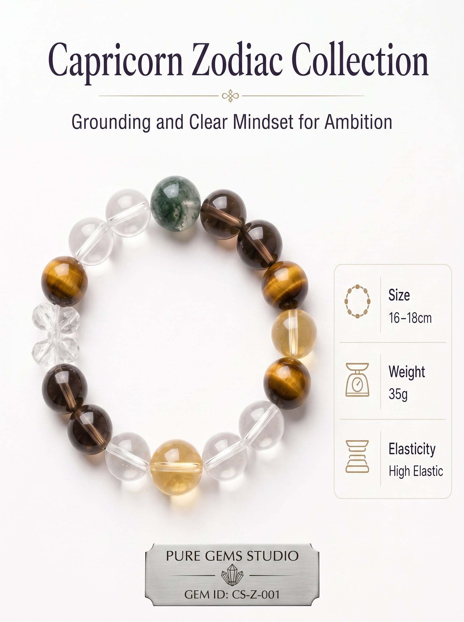 Capricorn Empire Manifestation Crystal Bracelet | Rutilated Quartz & Tiger's Eye Talisman