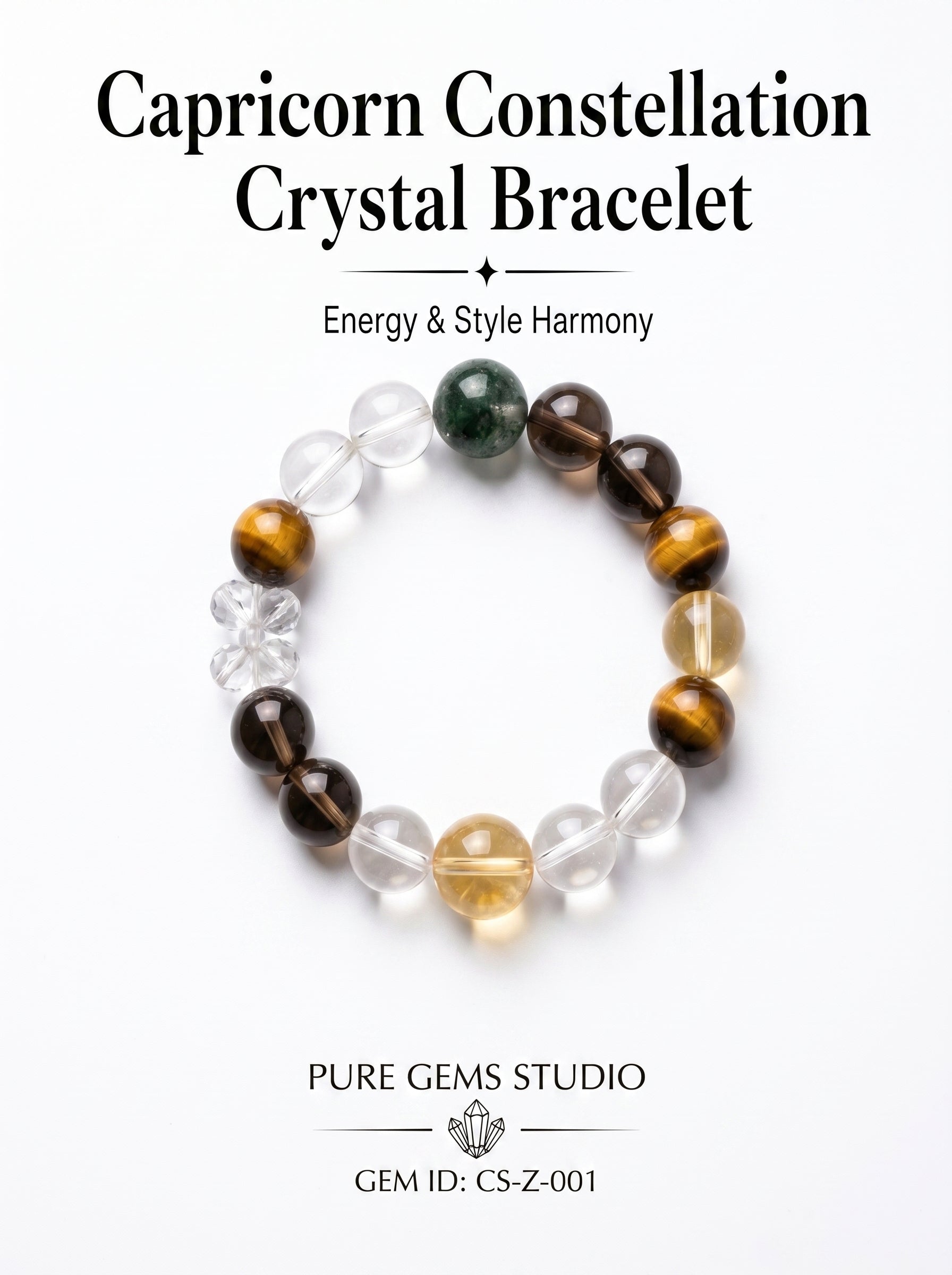 Capricorn Empire Manifestation Crystal Bracelet | Rutilated Quartz & Tiger's Eye Talisman