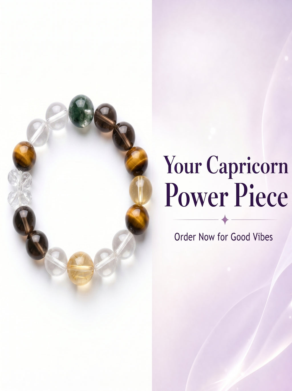 Capricorn Empire Manifestation Crystal Bracelet | Rutilated Quartz & Tiger's Eye Talisman