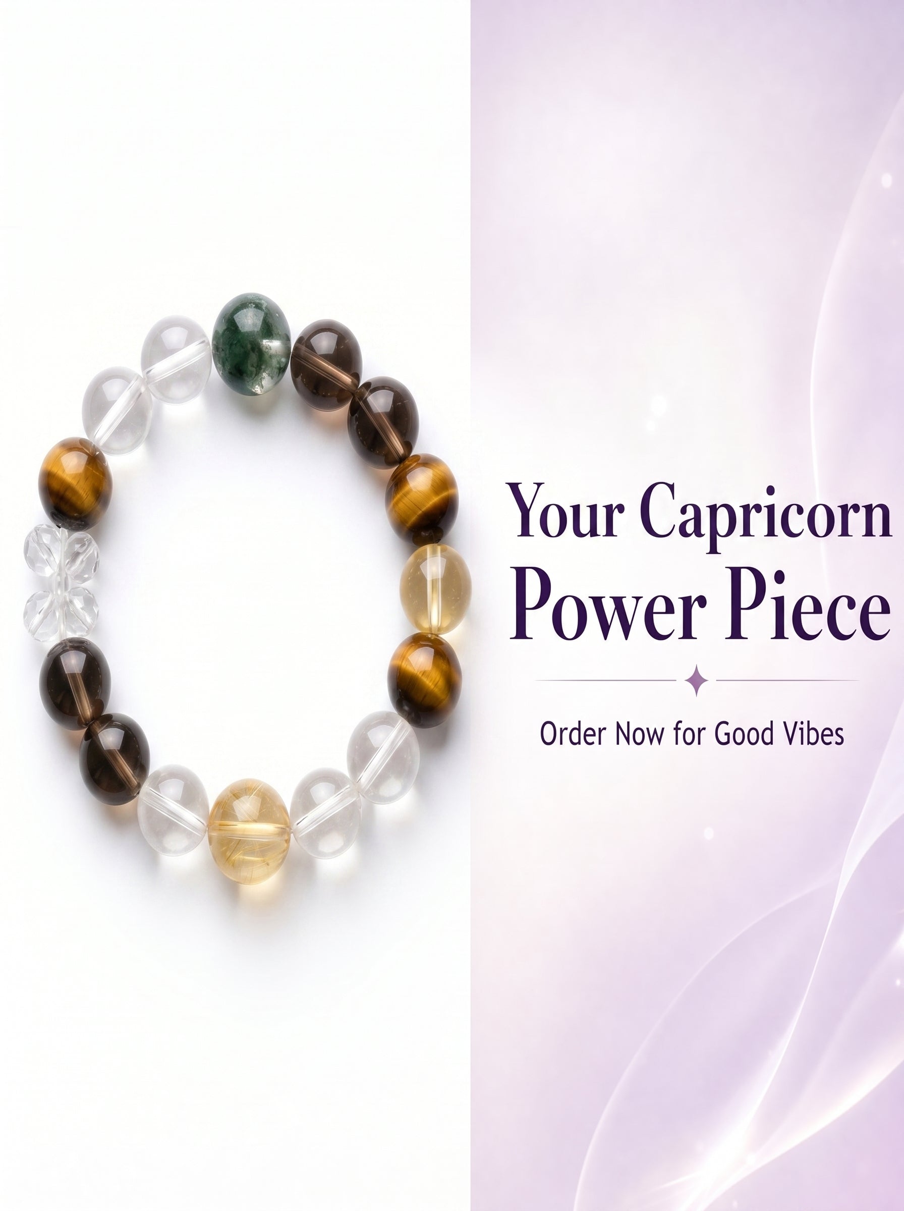 Capricorn Empire Manifestation Crystal Bracelet | Rutilated Quartz & Tiger's Eye Talisman