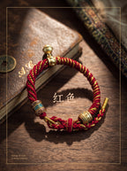 "Vajra Shield" Tibetan Handcrafted Amulet Cord: Pure Gold Thread Knot, Cinnabar/Meteoric Iron Matrix for Executive Protection