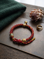 "Vajra Shield" Tibetan Handcrafted Amulet Cord: Pure Gold Thread Knot, Cinnabar/Meteoric Iron Matrix for Executive Protection