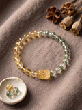 "Sovereign Wealth Matrix" Natural Citrine and Green Phantom Quartz Bracelet: Dual Alignment of Solar Plexus & Heart Chakra for Scaling & Arbitrage