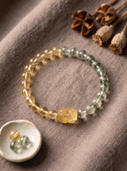 "Sovereign Wealth Matrix" Natural Citrine and Green Phantom Quartz Bracelet: Dual Alignment of Solar Plexus & Heart Chakra for Scaling & Arbitrage