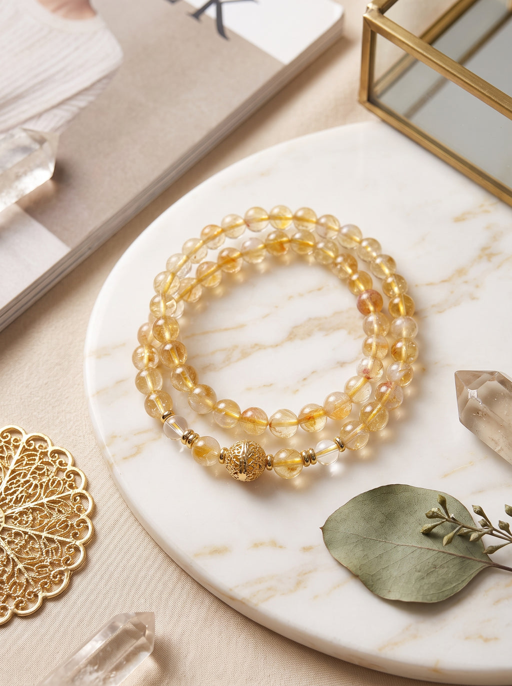 Daily Gold" Premium Citrine Phantom Pyramid & Rutilated Quartz Multi-Wrap Bracelet: Solar Plexus Alignment, Break Growth Bottlenecks & Manifest Multi-Channel Revenue Velocity