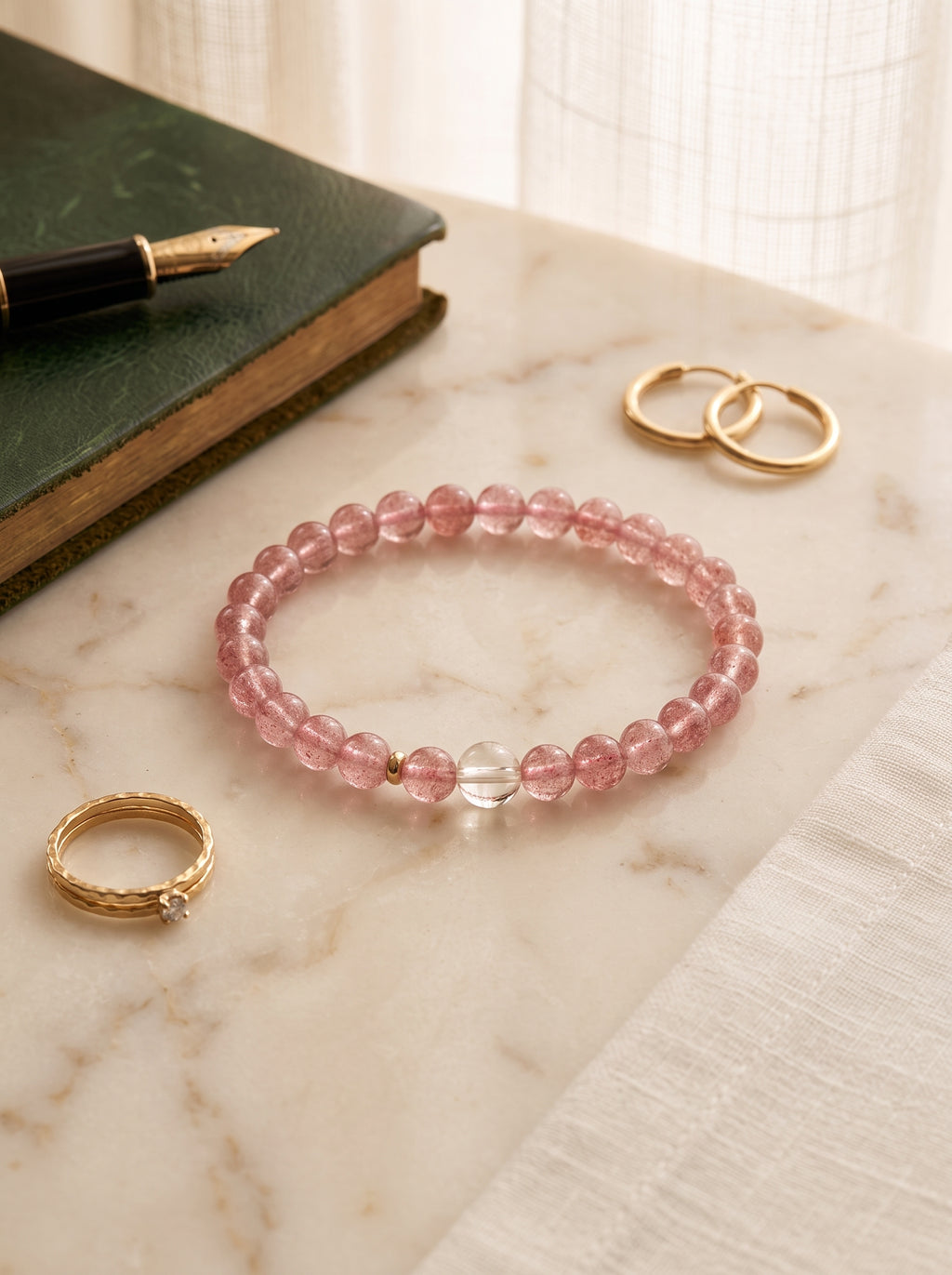 "Abundance Resonance" Natural Strawberry Quartz and Citrine Energy Bracelet: Dual-Action Matrix for High-Tier Client Magnetism & Speculative Wealth
