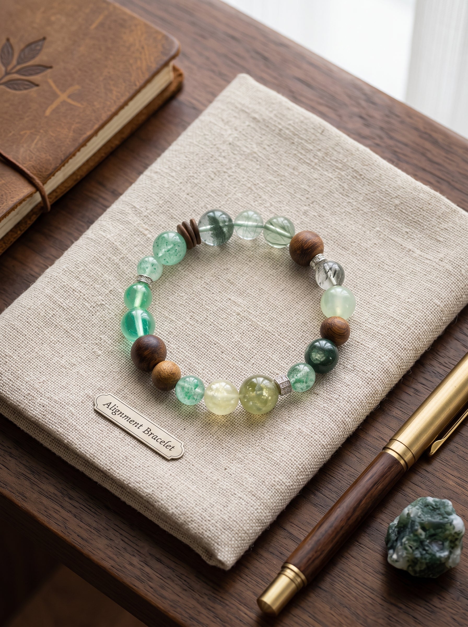 "Five Elements: Wood" Green Phantom Quartz Bracelet: Tiered Mountain Matrix for Breaking Scaling Plateaus and Manifesting Enterprise Wealth