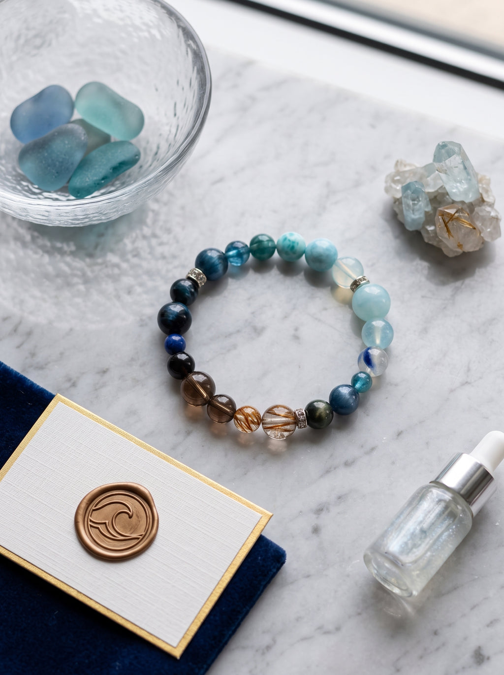 "Five Elements: Water" Natural Aquamarine Energy Bracelet: Dissolve Dawn Anxiety and Reclaim Clear Executive Communication