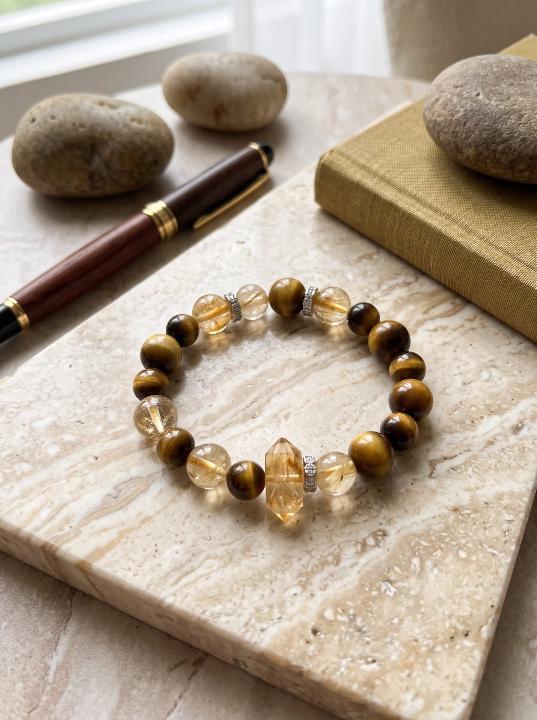 "Abundance Tower" Citrine/Golden Quartz Bracelet: Custom Wrist Sizes, Golden Pyramid Wealth Matrix for Executive Growth