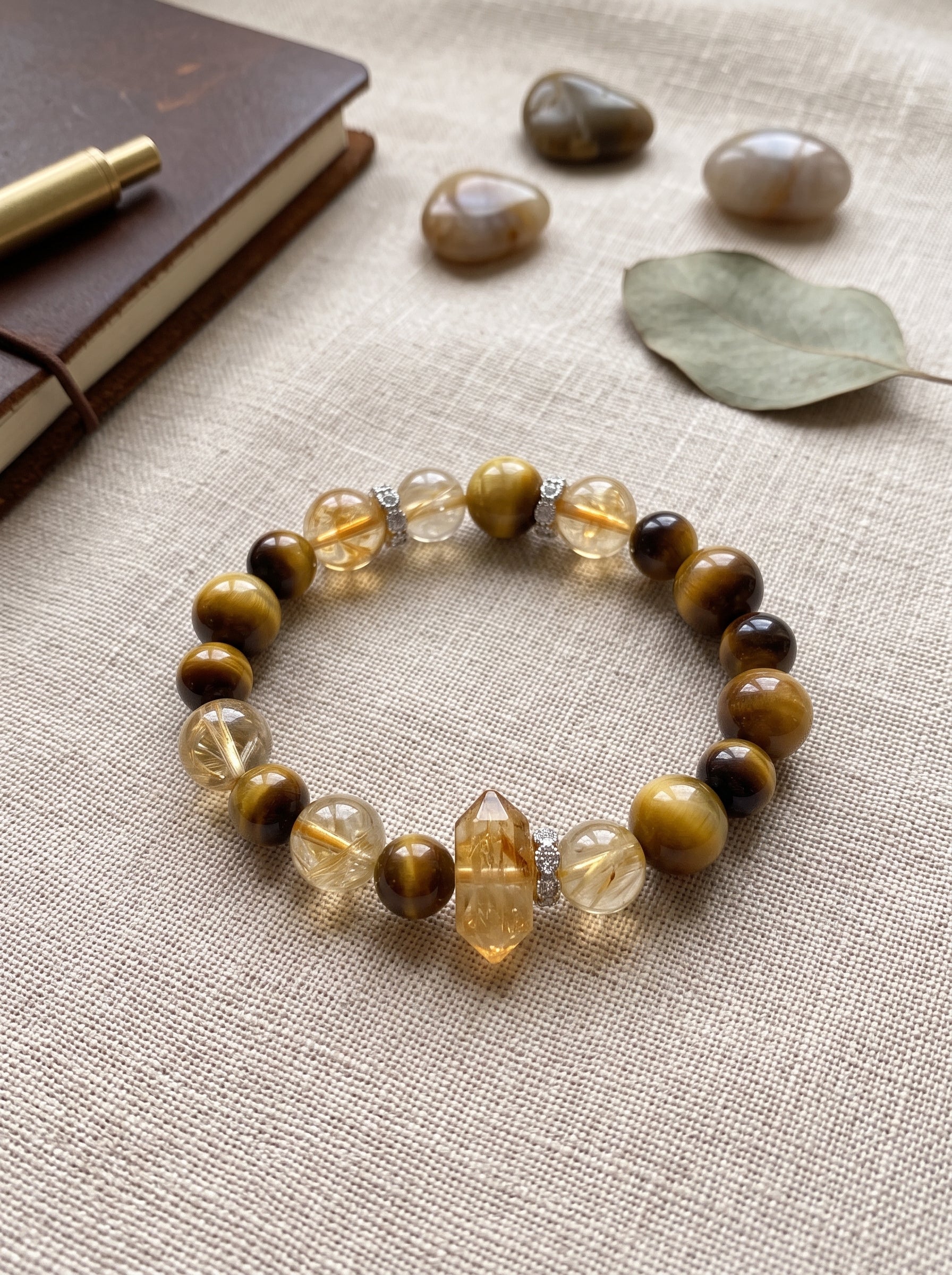"Abundance Tower" Citrine/Golden Quartz Bracelet: Custom Wrist Sizes, Golden Pyramid Wealth Matrix for Executive Growth