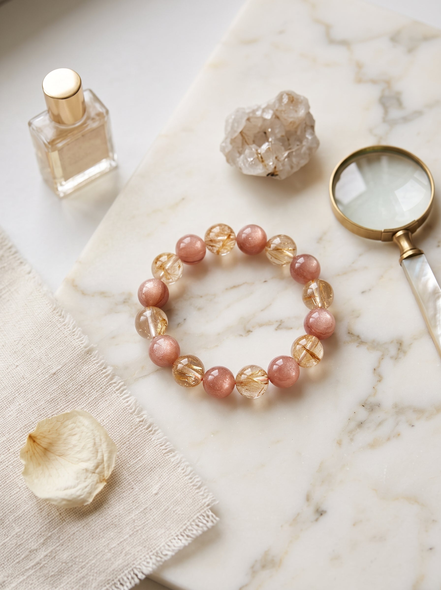 "Foil Koi" Premium Full-Inclusion Fire Quartz & Lepidolite Bracelet: Heart & Solar Plexus Alignment, Dissolve Executive Anxiety & Manifest Asymmetric Wealth Turnarounds