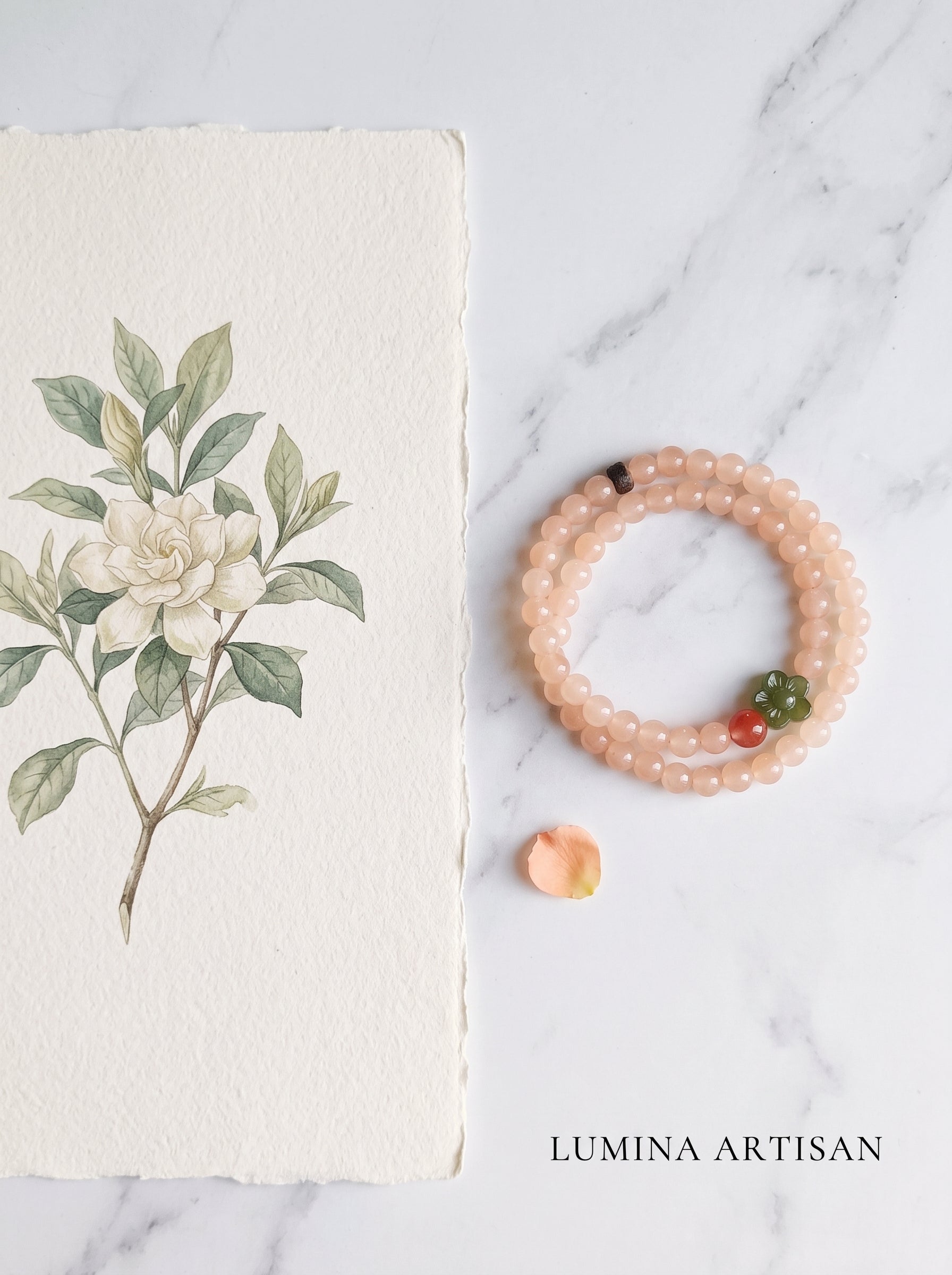 Sweet Blossom Curd" Premium Natural Rose Quartz & Lychee Jelly Agate Energy Bracelet: Heart Chakra Alignment, Dissolve Burnout & Manifest Sovereign Charisma
