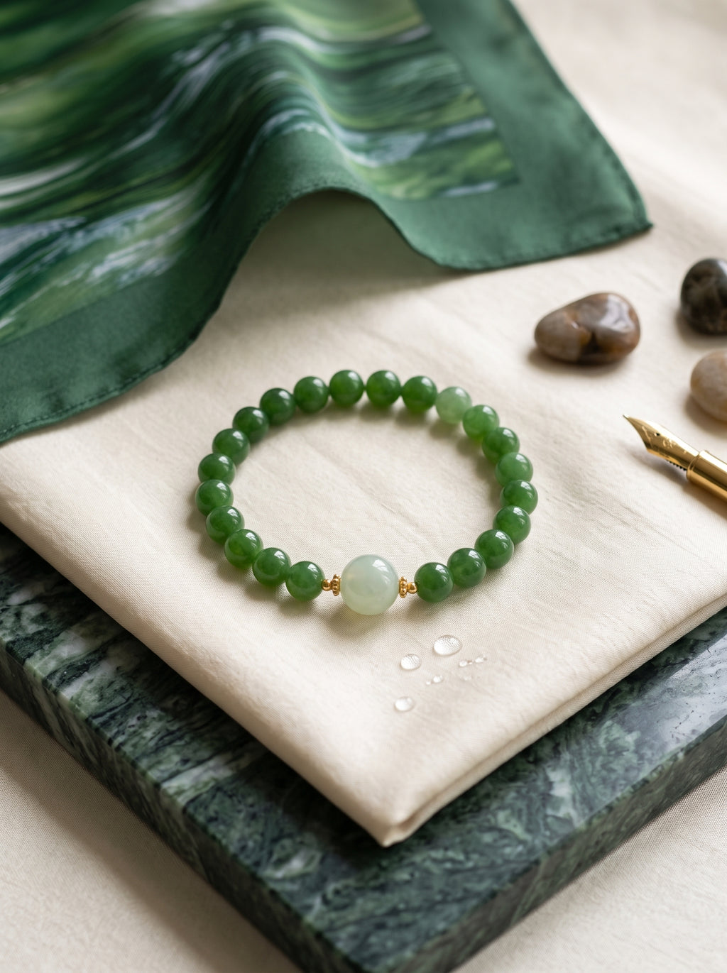 Sovereign Jade" Premium Natural Nephrite Green Jade Single-Strand Bracelet: Heart & Root Chakra Alignment, Dissolve Scarcity Fear & Secure Old-Money Wealth Permanence