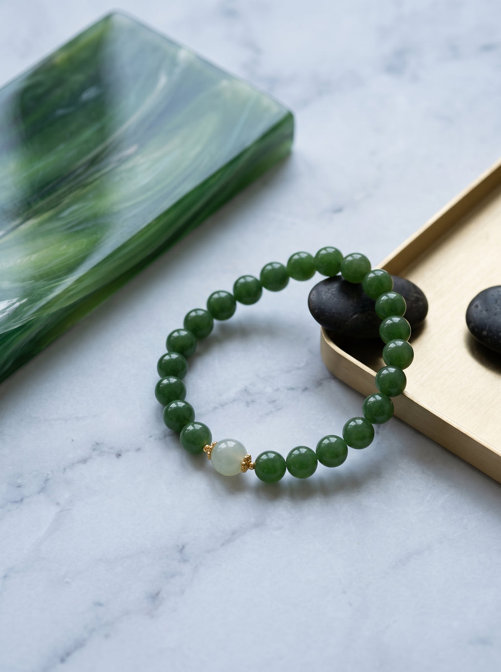 Sovereign Jade" Premium Natural Nephrite Green Jade Single-Strand Bracelet: Heart & Root Chakra Alignment, Dissolve Scarcity Fear & Secure Old-Money Wealth Permanence