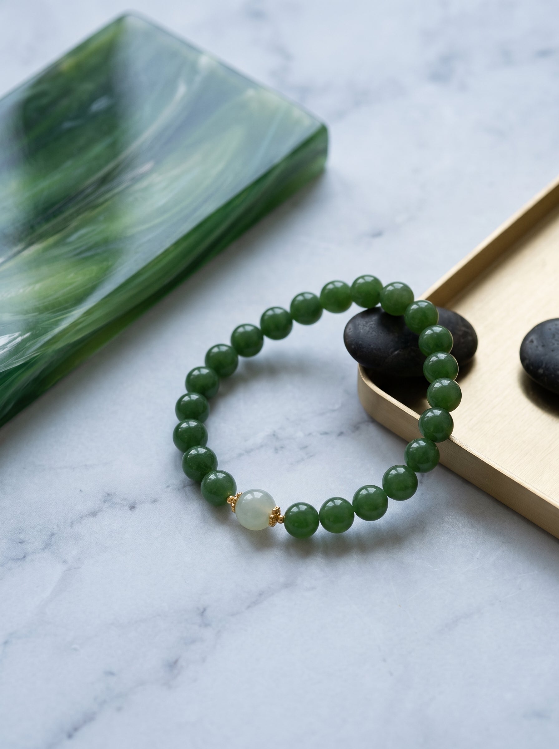 Sovereign Jade" Premium Natural Nephrite Green Jade Single-Strand Bracelet: Heart & Root Chakra Alignment, Dissolve Scarcity Fear & Secure Old-Money Wealth Permanence