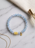 "Deep Sea Gold" Premium Natural Aquamarine & Amber Composite Energy Bracelet: Throat & Solar Plexus Alignment, Dissolve Communication Anxiety & Manifest Executive Authority