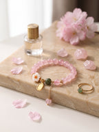 Sakura Moment" Premium Natural Sakura Agate & Clear Quartz Energy Bracelet: Heart Chakra Alignment, Dissolve Defensive Burnout & Manifest Sovereign Charisma