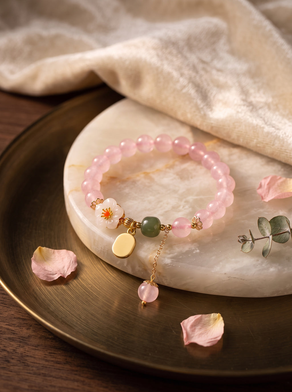 Sakura Moment" Premium Natural Sakura Agate & Clear Quartz Energy Bracelet: Heart Chakra Alignment, Dissolve Defensive Burnout & Manifest Sovereign Charisma