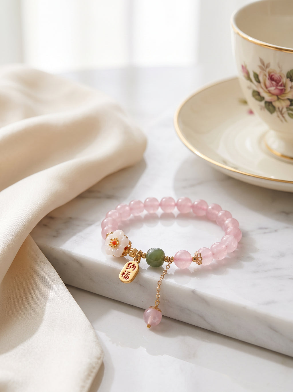 Sakura Moment" Premium Natural Sakura Agate & Clear Quartz Energy Bracelet: Heart Chakra Alignment, Dissolve Defensive Burnout & Manifest Sovereign Charisma