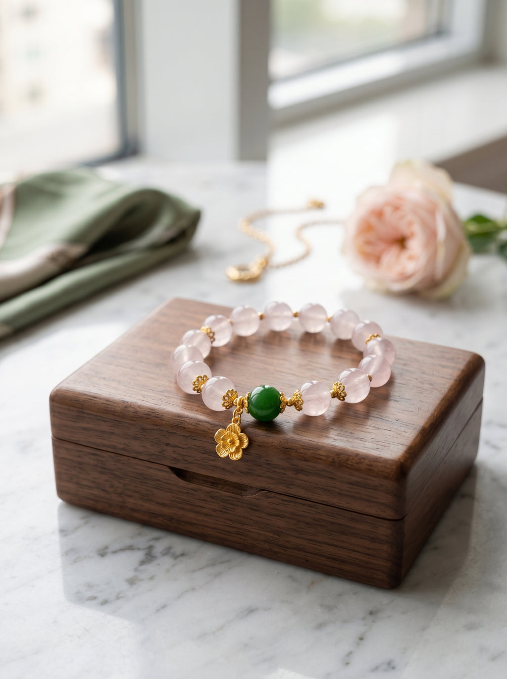 🤍🌸 The Resonance of Quiet Softness | Natural Clear Quartz & Pale Pink Hetian Jade Beaded Bracelet