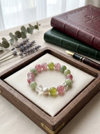🤍 The Meadow Cream | Natural Morganite, Prehnite & Creamy Milky Quartz Beaded Bracelet